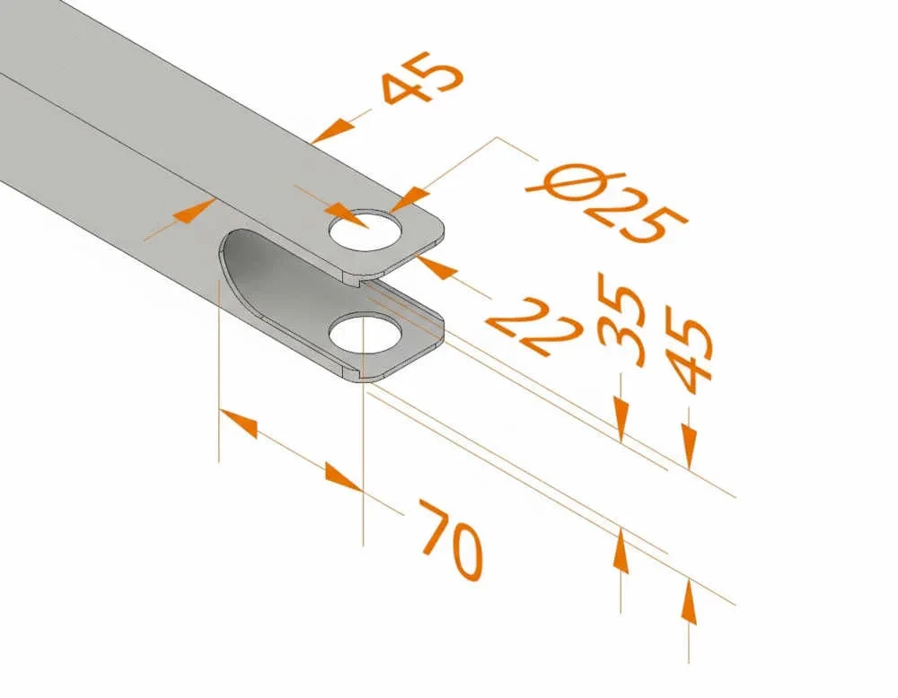RBVx100 – Dimensions de l’attelage sur axe / Pin hitch dimensions